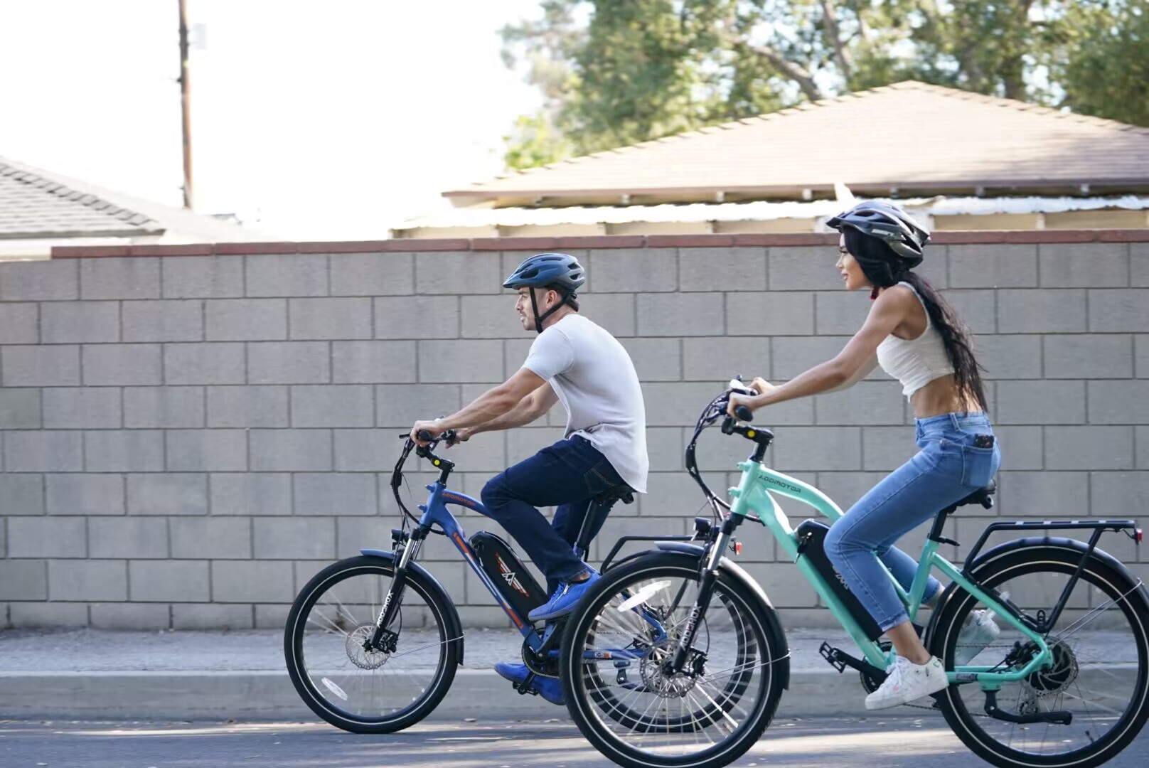 riding electric bike with friends